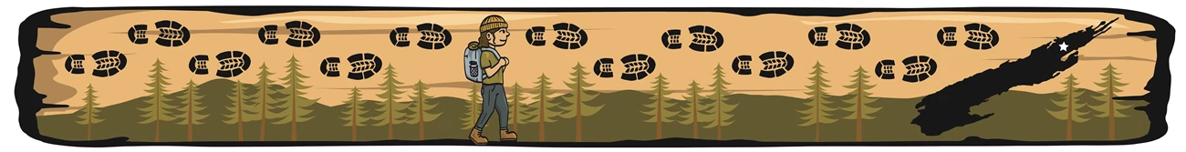 DA_Cropped_Banner_24 A graphic banner of a hiker walking in a forested landscape. A map of Isle Royale is on the right.
