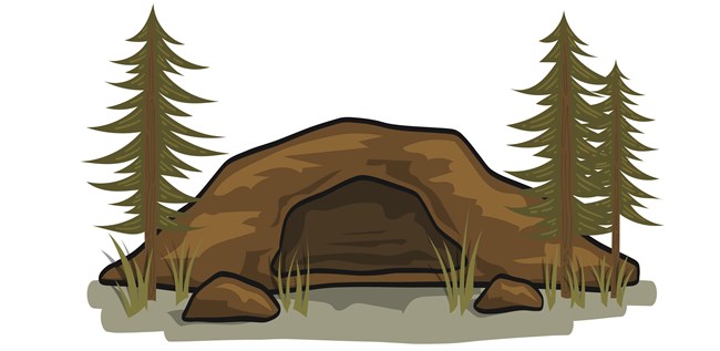 A cartoon of a cave entrance.