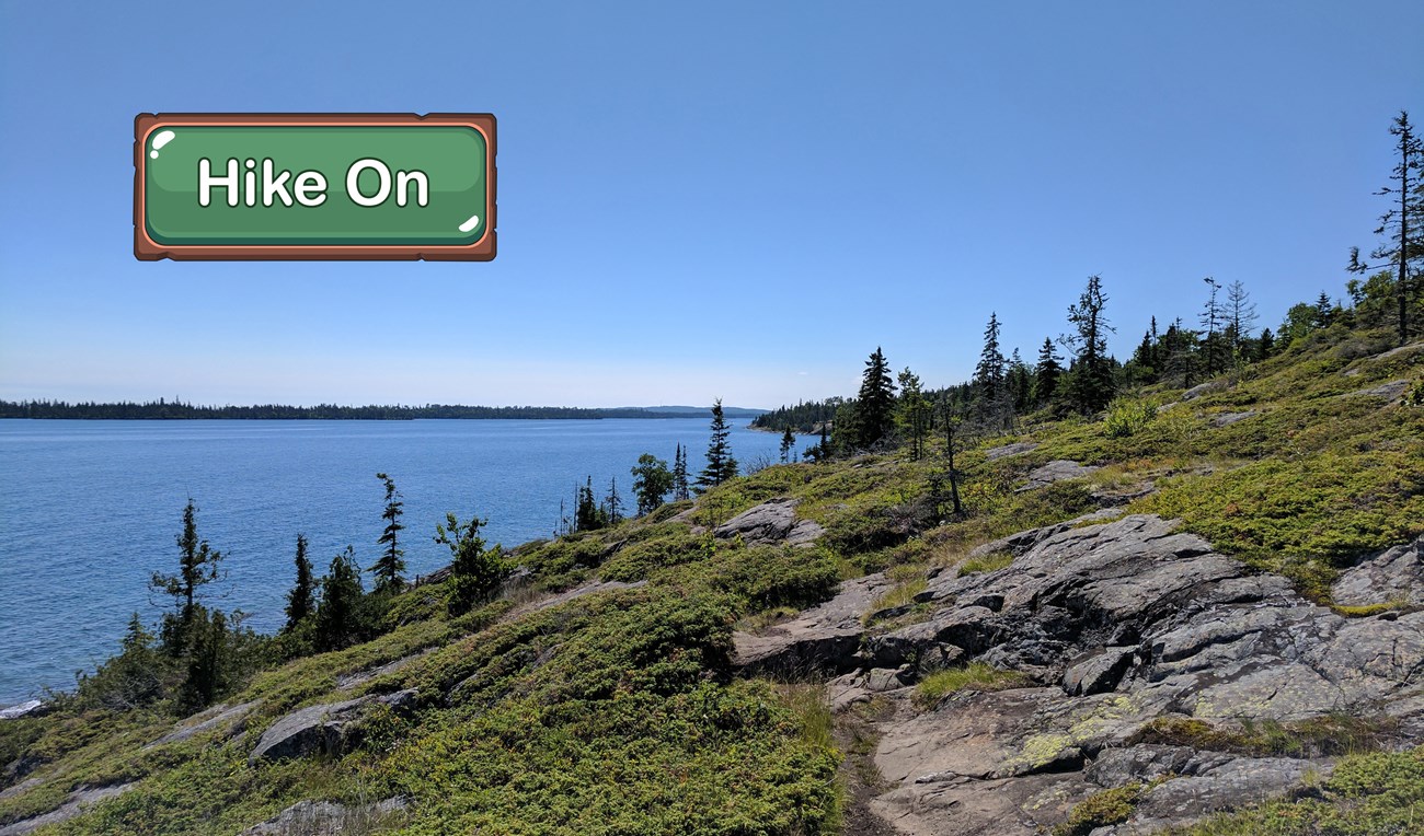 A scenic rocky shoreline on a lake.