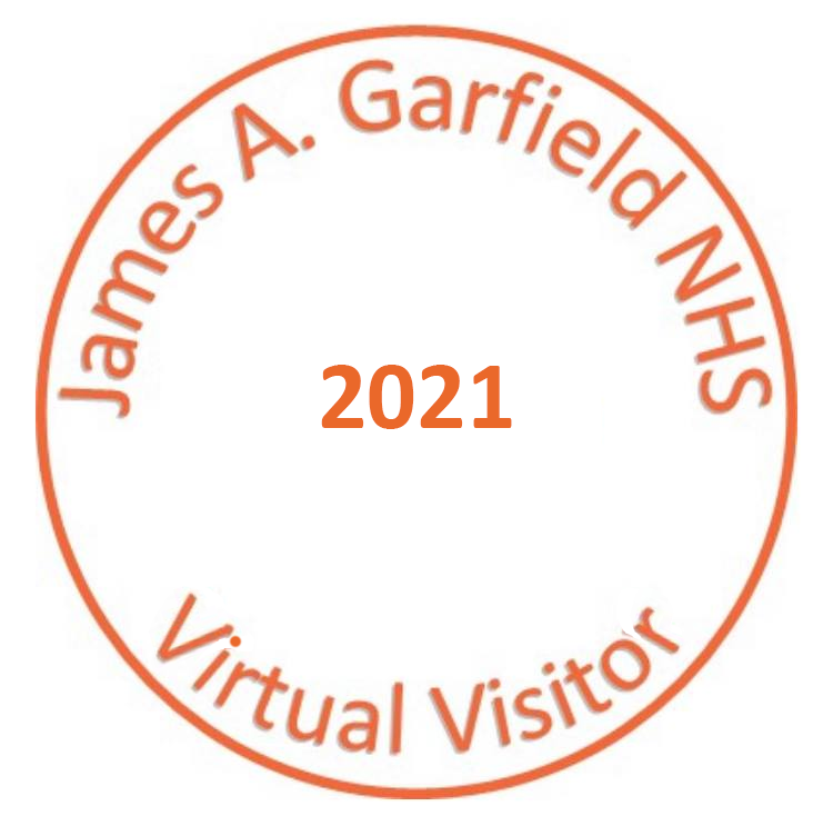 Orange stamp that reads James A. Garfield NHS Virtual Visit 2021