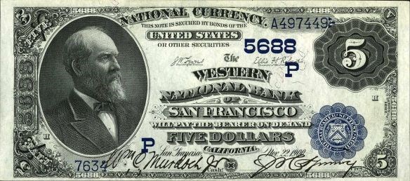 a five dollar bill but with Pres. Garfield's picture