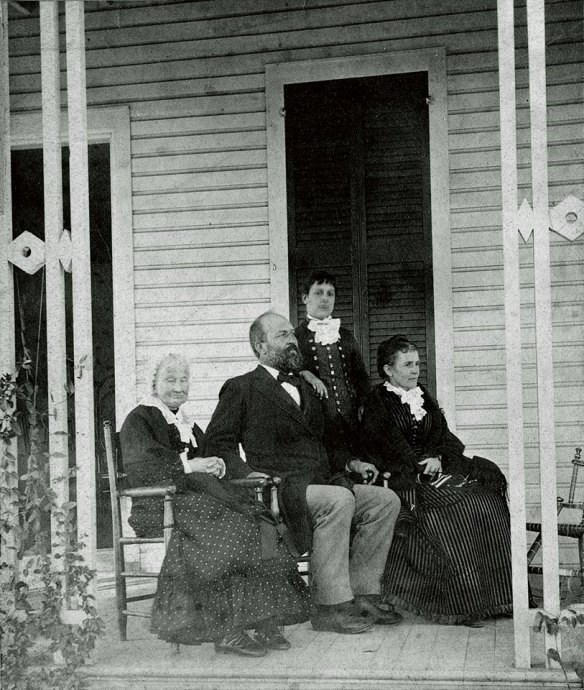 Left to right- Eliza Ballou Garfield, James A. Garfield,Lucretia R. Garfield