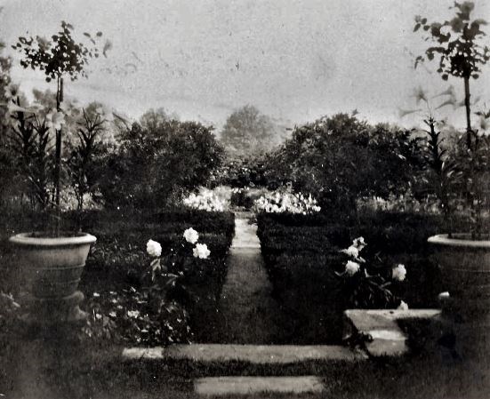 a black and white picture showing gardens