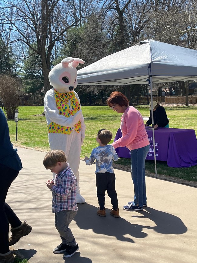 The Easter Bunny greets visitors.