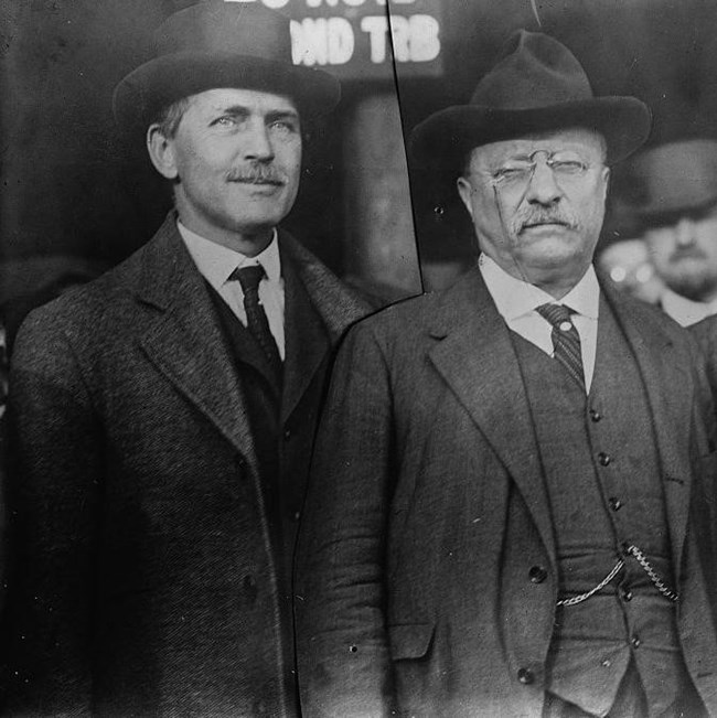 James R. Garfield and Theodore Roosevelt two men in suits standing side by side