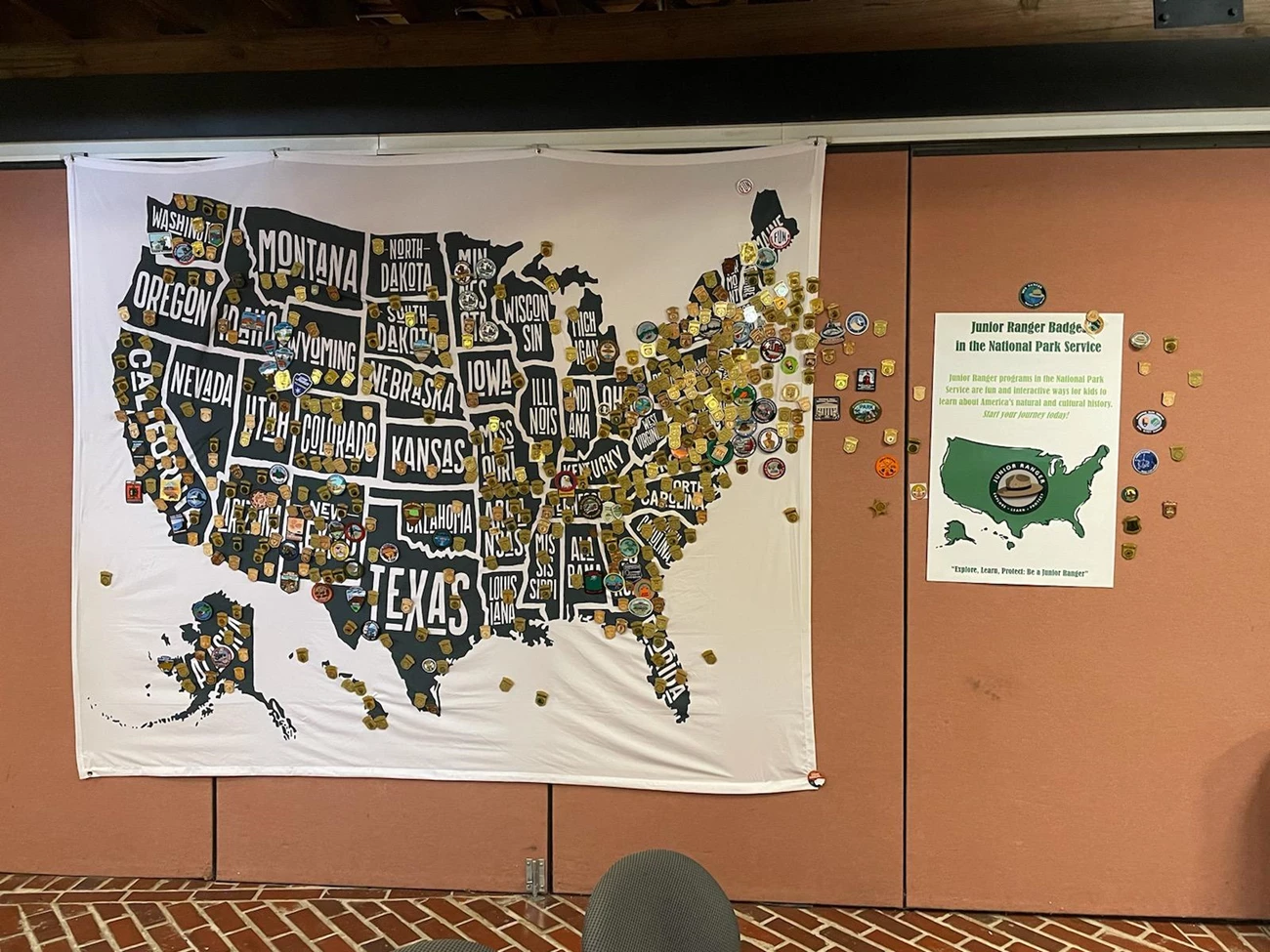 IMG_2333 map of the United States with Junior Ranger Badges