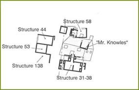 a 1664 land plat by John Underhill depicting structures near the Ambler mansion at Jamestown