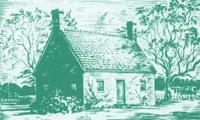 pen and ink sketch by NPS artist Sydney King of a 1640s brick house at Jamestown