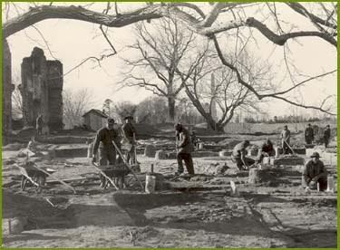 Civilian Conservation Corps workers excavate near the Ambler Mansion at Jamestown in 1935