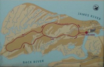 Map of Jamestown Island showing the Island Drive.