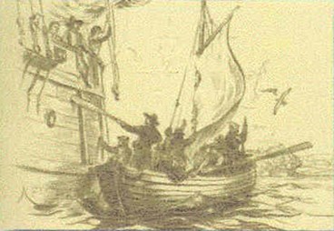 The English, searching for a place to settle, launch their shallop.