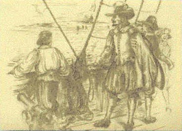 Jamestown settlers at ship's rail