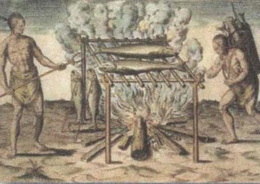 17th Century Atlantic Coast Indians cooking fish
