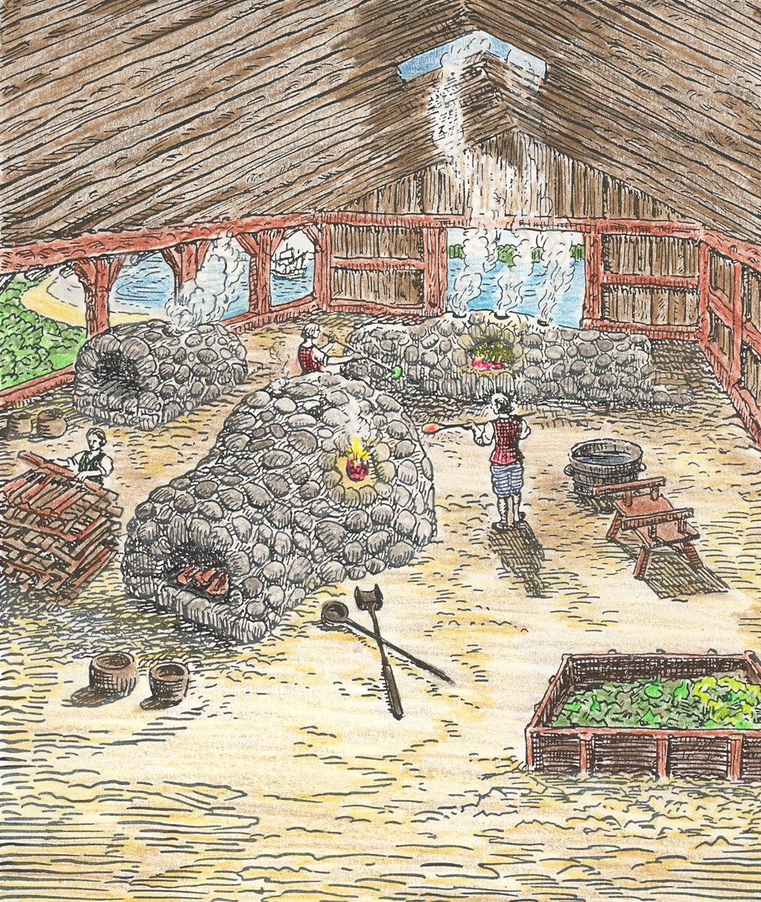 17th-century Jamestown Glasshouse scene