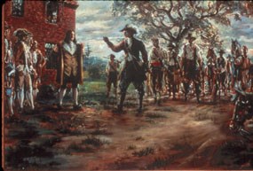 The settlers fight each other during Bacon's Rebellion.