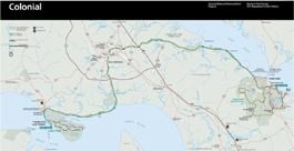Brochure map of Colonial National Historical Park which includes Historic Jamestowne and Yorktown Battlefield