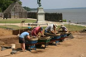Jamestown Rediscovery archaeologist screening earth for artifacts