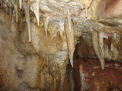 Stalactites hanging from the ceiling.