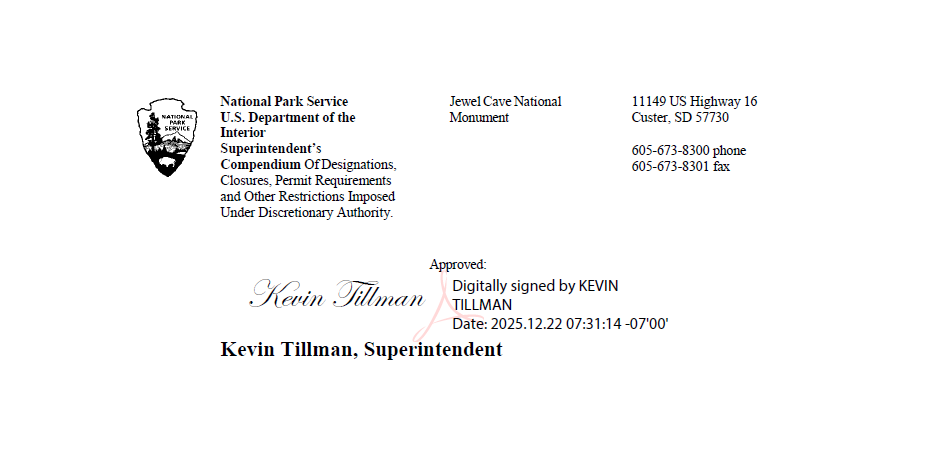 Signature of park superintendent approving compendium