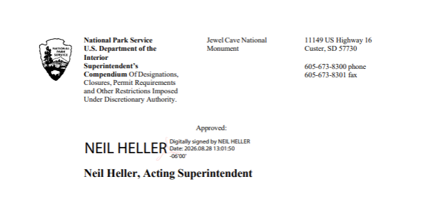 Signature of park superintendent approving compendium