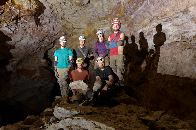Volunteer cavers pose for a picture after they surveyed the 175-mile mark at Jewel Cave over Valentine’s Day Weekend.