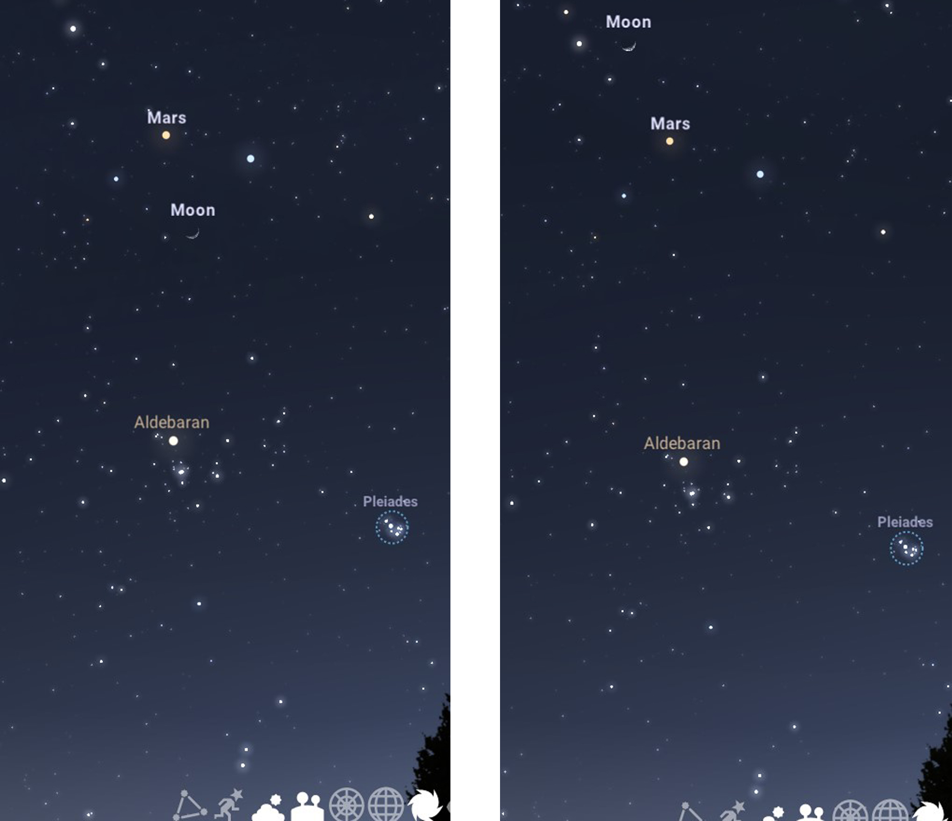 Side by side Star Maps for April 16 & 17