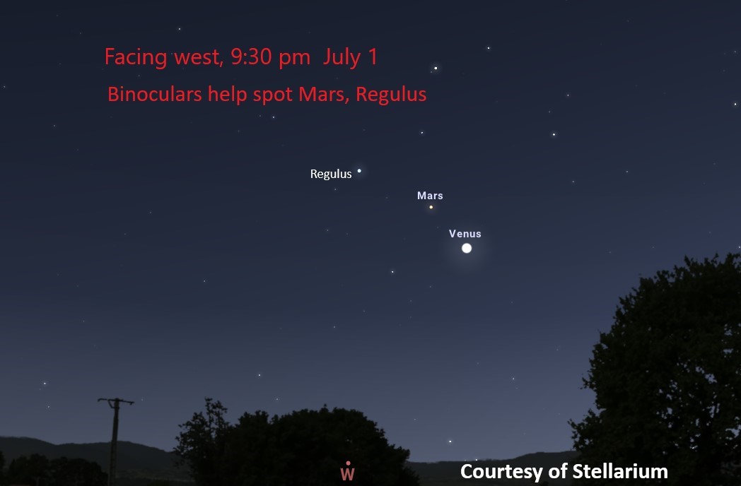 Stars and planets shown as dots in a map of the night sky.