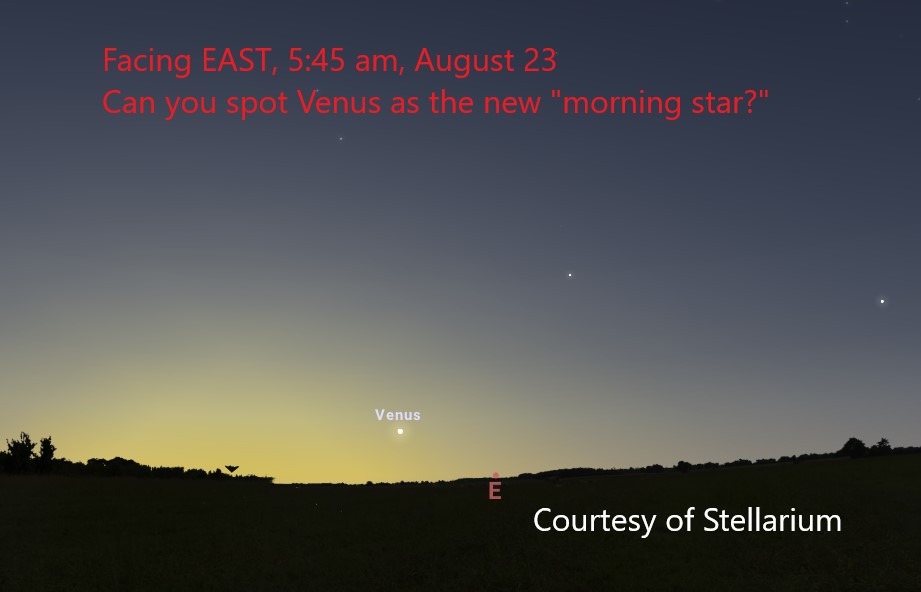 8-23-23 Stars and planets shown as dots in the dawn twilight sky. Stars and planets shown as dots in the dawn twilight sky.