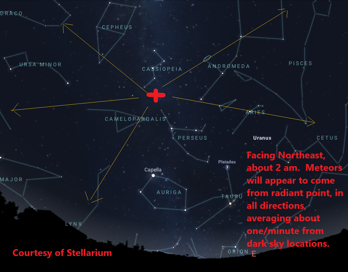 The Perseid Meteors will appear to come from a point just below the The Perseid Meteors will appear to come from a point just below the