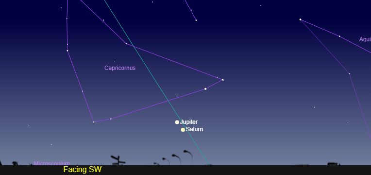 Facing Southwest Saturn appears on Dec. 31