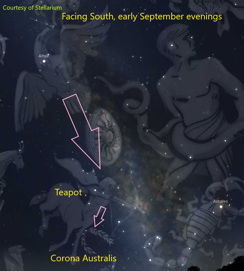The Southern Crown White dots represent stars, with the outlines of constellations shown on a map of the night sky