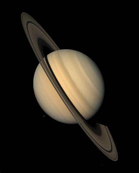 Planet Saturn with ring, in black background of space