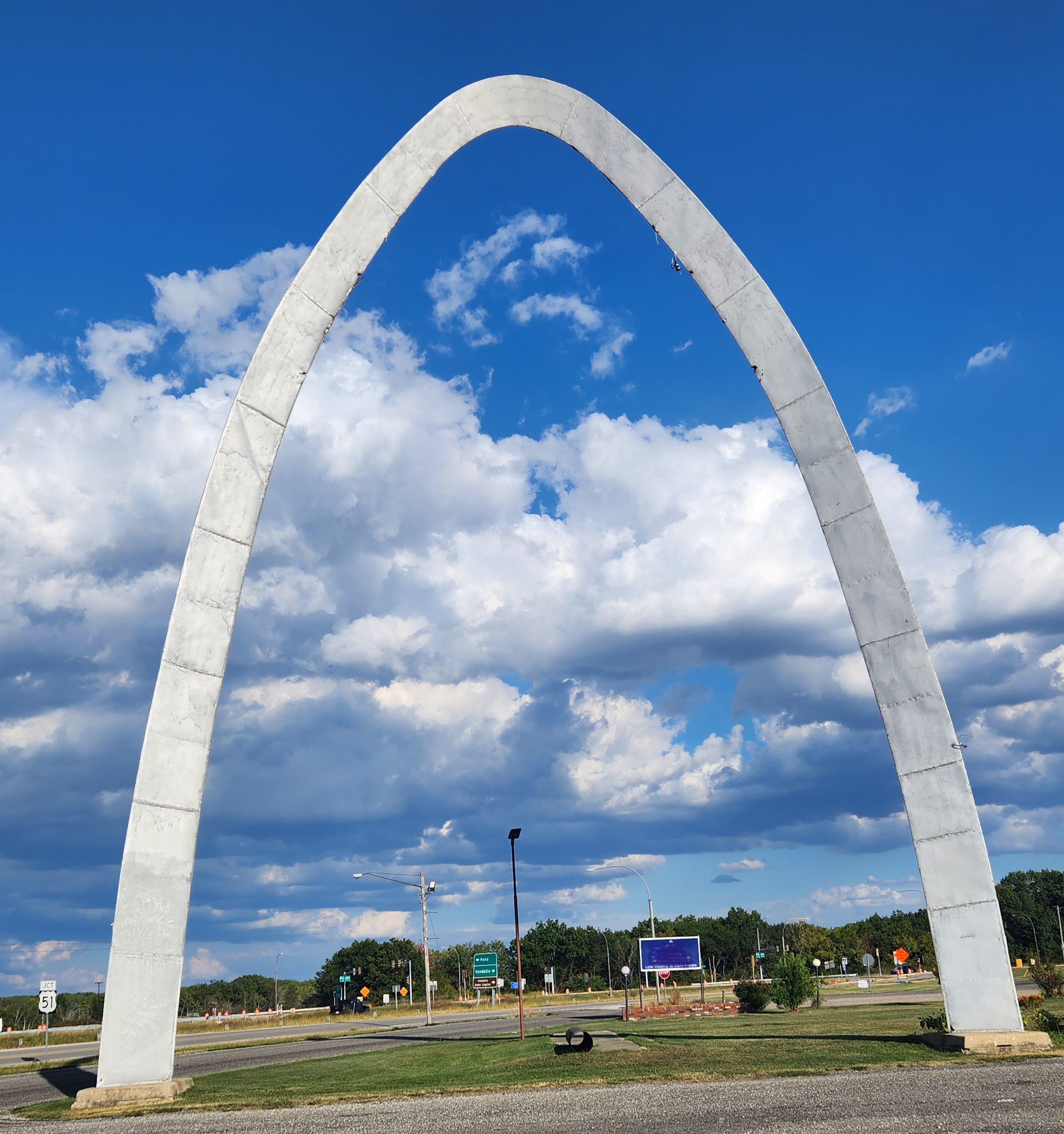Silver, pointed Arch, with background sky