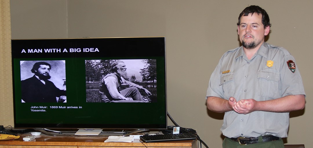 Park Ranger giving a Powerpoint presentation