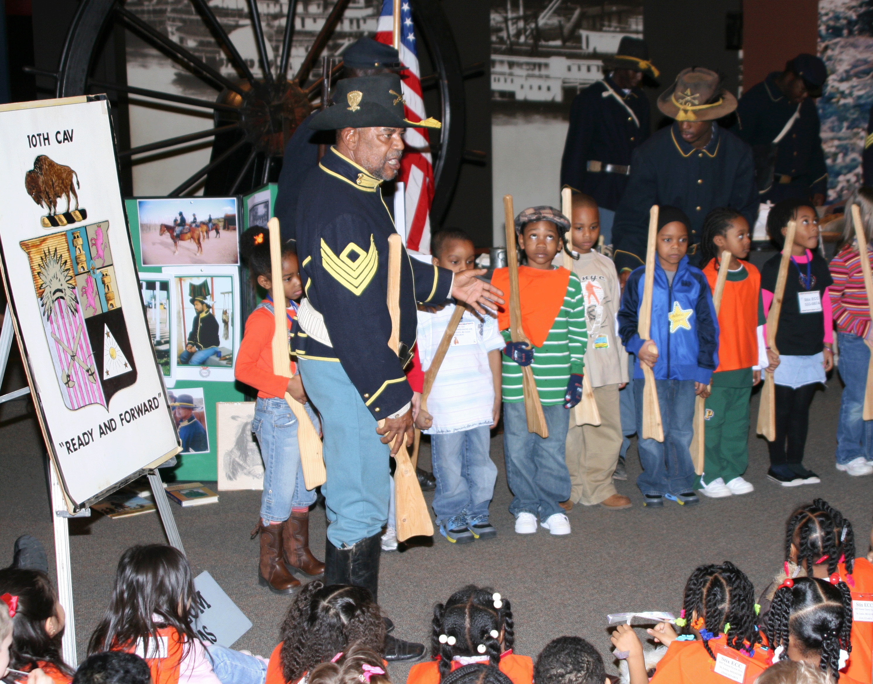 children learn basic military drill from buffalo soldier reenactors children learn basic military drill from buffalo soldier reenactors