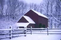 snow covered barn