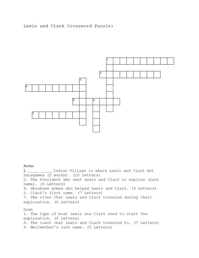 Lewis and Clark Crossword