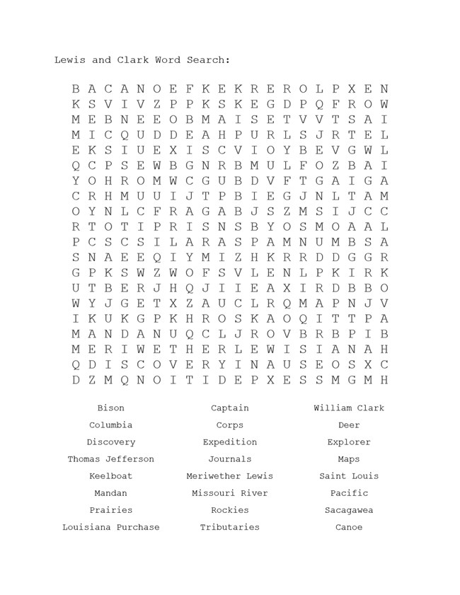 Lewis and Clark Word Search