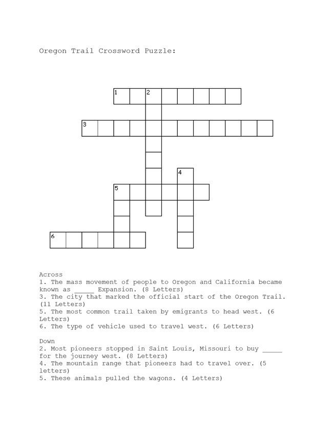 Oregon Trail Crossword