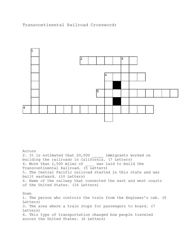 Train Crossword Puzzle