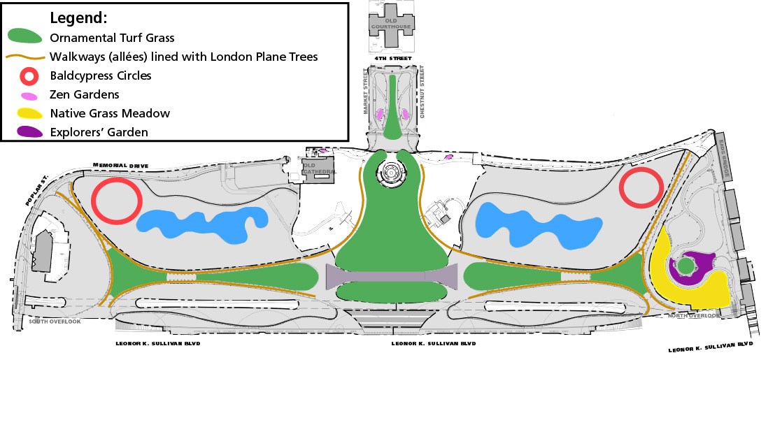 Map of arch grounds, showing landscape features as colorful overlays