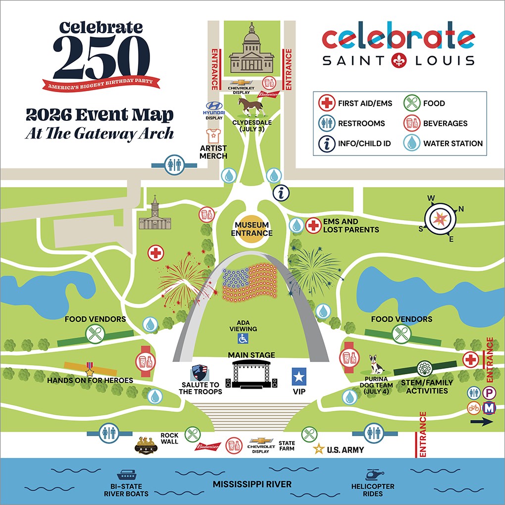 map showing the Arch Grounds and celebrate st louis areas