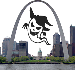 Graphic of a ghost floating under the Gateway Arch