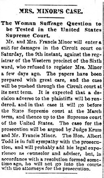 Old Newspaper articleof Mrs. Minors Case