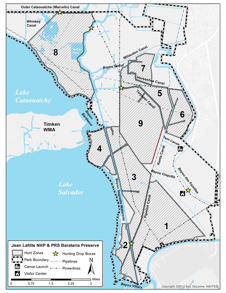 a map showing different zone within the barataria preserve