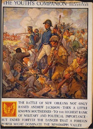 Illustration from old magazine shows American troops defending their position against British soldiers in red coats