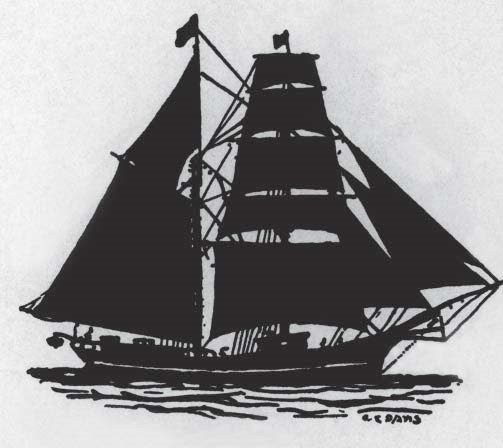 illustration of a ship with both square and triangle sails