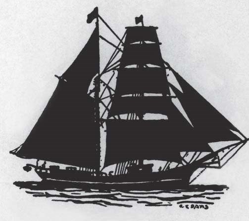illustration of a ship with both square and triangle sails