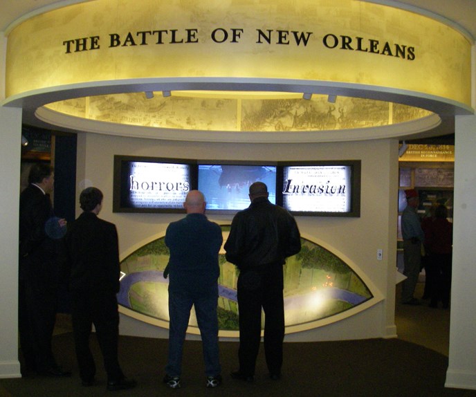 Image of people watching orientation film at Chalmette Battlefield Visitor Center