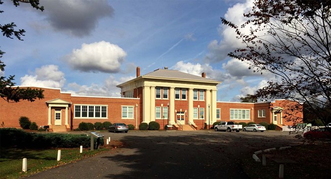 the front of Plains High School in the fall